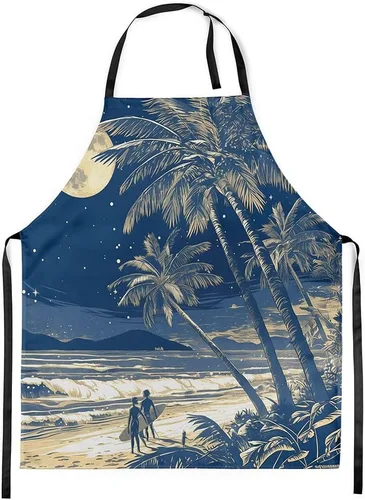 Miniatura 9 de Castle Fairy Mountain Moon Chef Apron,Starry Night Sky Apron 31"x26",Natural Landscape Painting Kitchen Aprons for Women Blue Beige Yellow