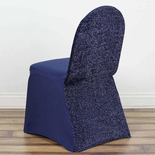 Miniatura 16 de Tableclothsfactory Funda elástica para silla de banquete de elastano negro con brillo metálico para eventos de comedor para banquete de boda