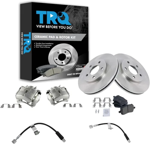 Miniatura 13 de TRQ Juego de pastillas de freno delanteras y rotores de cerámica, pinzas, mangueras, compatibles con Honda Odyssey 2005-2010