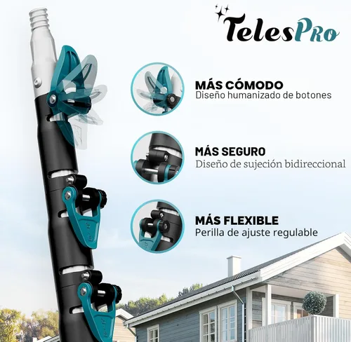 Miniatura 8 de TelesPro Escobilla de ventana de alto alcance de 20 pies con poste de extensión de 5 a 12 pies, herramienta de limpieza de ventanas con poste