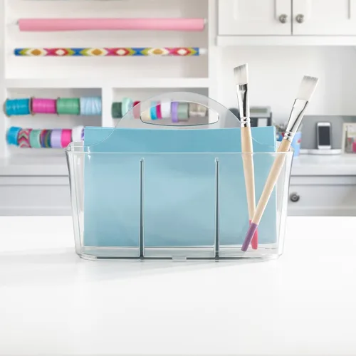 Miniatura 3 de mDesign Organizador portátil de plástico para manualidades, cesta dividida con asa para manualidades, costura, suministros de arte, capacidad