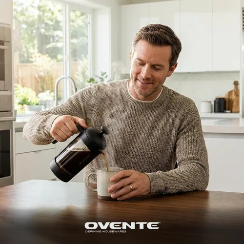 Miniatura 5 de OVENTE Cafetera de prensa francesa de 12 onzas con vidrio de borosilicato resistente al calor y sistema de filtración de acero inoxidable de 4