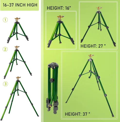 Miniatura 4 de Hourleey Aspersor de impacto en base de trípode, rociadores de latón resistentes para patio, césped, jardín, cobertura de área grande de 0 a 360