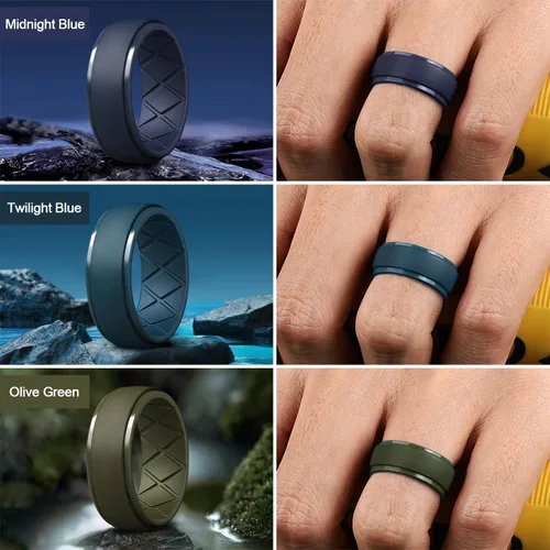 Miniatura 129 de Egnaro - Anillos de silicona para hombre, 25/64 pulgadas (10 mm) de ancho y 3/32 pulgadas (2.5 mm) de grosor, alianzas de boda de goma, paquete