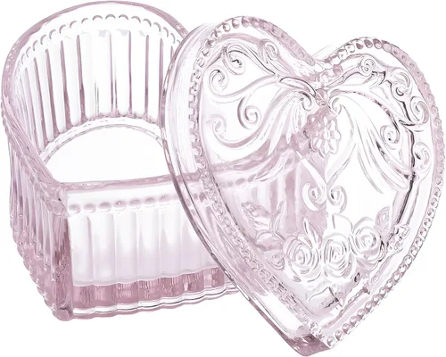 Miniatura 12 de Gaolinci Caja de almacenamiento de vidrio de cristal en forma de corazón con relieve Caja de joyería Caja de dulces con tapa - Ámbar