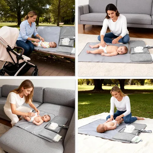 Miniatura 2 de Cambiador de pañales portátil, almohadillas de cambio de pañales de viaje lavables y plegables, tapete cambiador de bebé grande con bolsillo