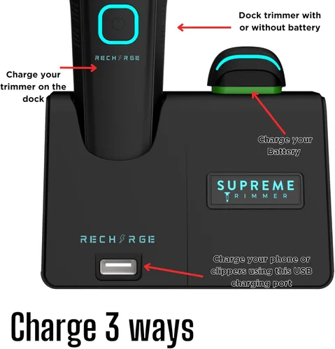 Miniatura 5 de Supreme Trimmer Recharge ST777 - Recortadora de barbero profesional con 2 baterías extraíbles Motor de 8000 RPM, cuchillas DLC de espacio cero