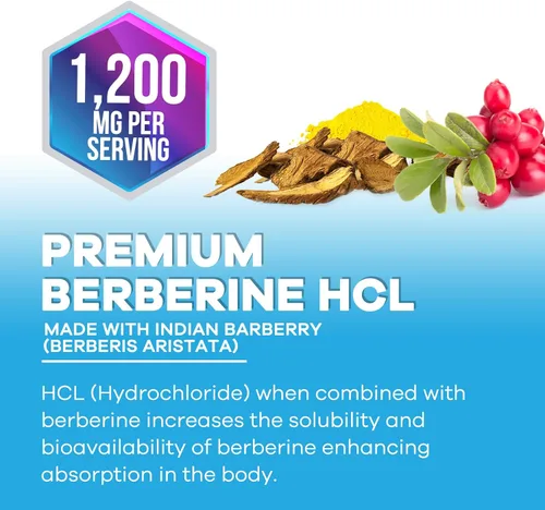 Miniatura 7 de Berberine HCL Blend 1200mg por porción – Alta absorción, suplemento de berberina extra fuerte – Salud avanzada del corazón y apoyo inmunológico