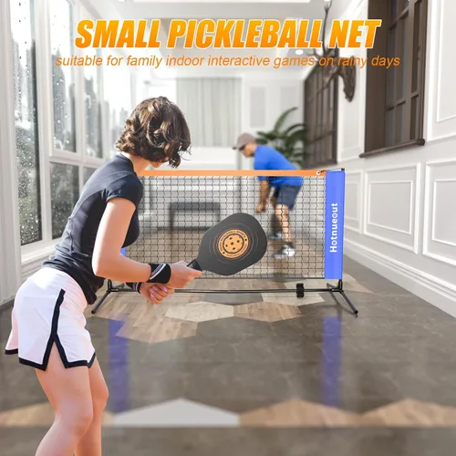 Miniatura 6 de Juego de pickleball con red y paletas de 5 pies de ancho para interiores, mini bola de pepinillo portátil, red de práctica de equipo pequeño, red