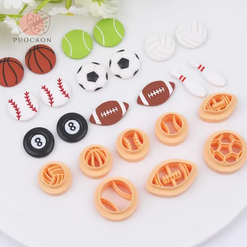 Miniatura 3 de Puocaon Cortadores de arcilla polimérica deportiva, 16 piezas para hacer joyas, fútbol, béisbol, baloncesto, tenis, voleibol, aretes