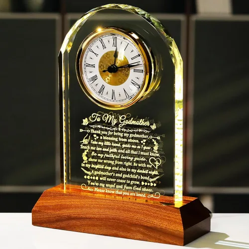 Miniatura 12 de Arikyrist Regalos para Tía de Sobrina y Sobrino con Base de Madera con Luz, Reloj de Cristal Significativo para Tía, Regalos de Cumpleaños, Regalos
