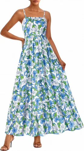 Miniatura 12 de PRETTYGARDEN Vestido largo de verano para mujer, con tirantes delgados, bohemio, floral, a rayas, para invitadas de boda, playa, vacaciones, vestido