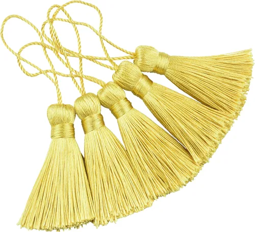 Miniatura 28 de Makhry 20 mini borlas de hilo sedoso hechas a mano de 4.3 pulgadas con lazo de cordón de 2 pulgadas y pequeño nudo chino para aretes, recuerdo