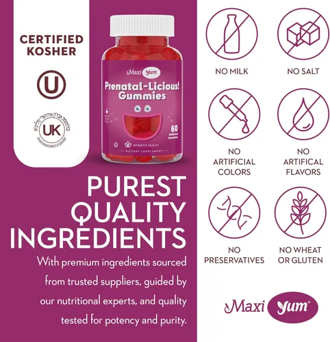 Miniatura 6 de Maxi Health Gomitas prenatales orgánicas para mujer, gomitas prenatales con sabor a cereza kosher, vitaminas prenatales para mujeres con ácido