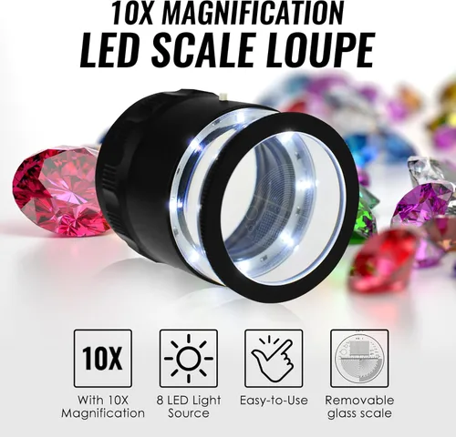 Miniatura 2 de Jewelers - Lupa iluminada de 0.984 in con lupa enfocada en LED para gemas, óptica textil, bordado, placa de circuito, monedas, escala de retícula 1