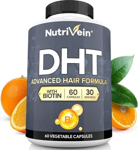 Nutrivein Bloqueador DHT prémium para hombres y mujeres, con biotina, suministro para 30 días (60 cápsulas): suplementos para el cabello para