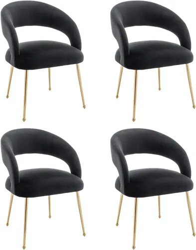 Miniatura 16 de Juego de 2 sillas de comedor modernas, tapizadas de terciopelo con patas doradas y respaldo hueco, reposabrazos copetudos para sala de estar, Verde