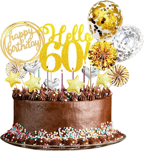 Miniatura 9 de Hello50 - Decoración de cumpleaños para tartas doradas, para hombres y mujeres, decoración de pastel de cumpleaños número 50