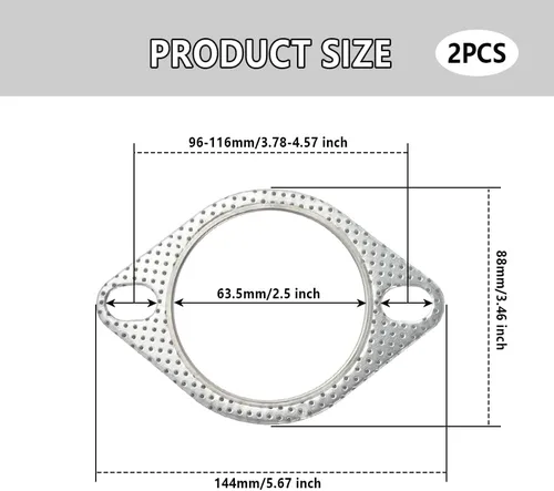 Miniatura 2 de 2 PCS Juntas de Escape para Automóvil, Junta de Brida de Escape de 2 Pernos de 2.5", Repuesto OEM#120-06310-0002, Accesorios Estándar para Automóvil