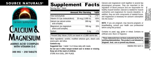 Miniatura 4 de Source Naturals Calcio y magnesio, complejo de aminoácidos con vitamina D-3, 300 mg - 250 tabletas