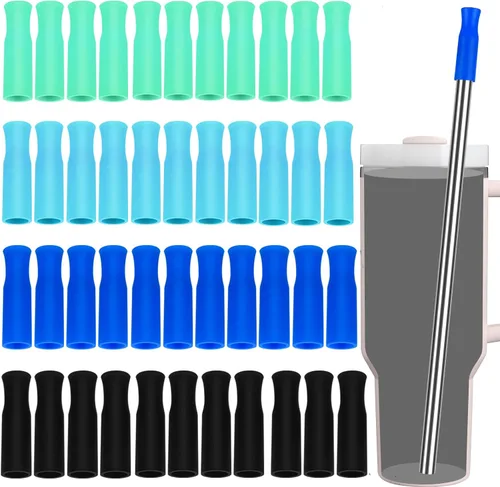 Miniatura 12 de 44 puntas de popote reutilizables, punta de pajitas de silicona, puntas de popote multicolor de grado alimenticio, cubiertas solo para pajitas