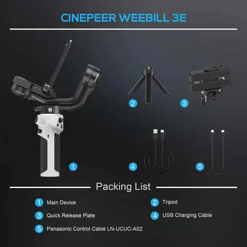 Miniatura 6 de ZHIYUN CINEPEER Weebill 3E, estabilizador de cardán ligero de 3 ejes para cámara réflex digital y sin espejo Canon/Sony/Panasonic/Nikon, carga útil