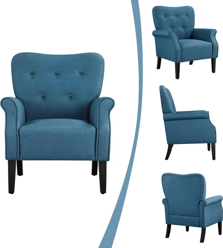 Miniatura 4 de Yaheetech Sillón moderno, silla decorativa de mediados de siglo con patas de madera resistentes y respaldo alto para espacios pequeños, sofá Azul