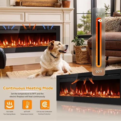 Miniatura 2 de Manastin Chimenea eléctrica de 60 pulgadas empotrada en la pared y montada en la pared con control remoto, calentador de chimenea de 1500/750 W