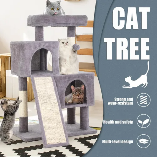 Miniatura 4 de Árbol para gatos de interior, torre para gatos de 36 pulgadas, condominio de varios niveles para gatos con sisal, tabla de rascar, bola colgante