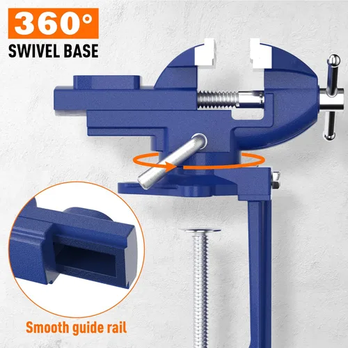 Miniatura 4 de Tornillo de banco 2 en 1 para banco de trabajo de 3.2 pulgadas - Abrazadera de banco multifuncional portátil de 360° con base giratoria