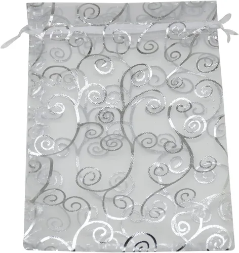 50 bolsas de organza con cordón de 5 x 7 pulgadas, 5.1 x 7.1 in, regalo fuerte, bolsas de dulces, joyería, fiesta, boda, recuerdo (blanco plateado)