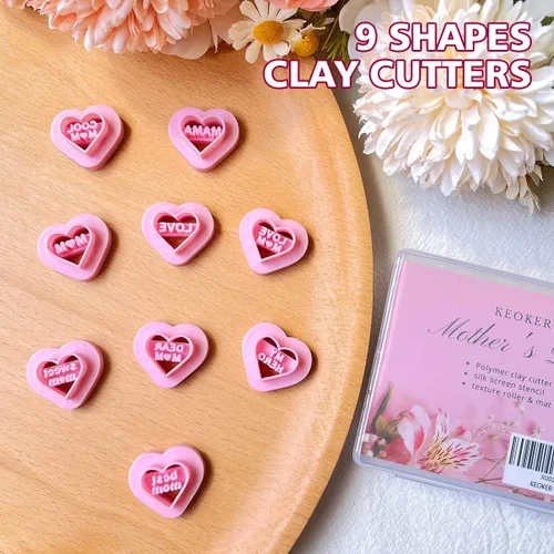 Miniatura 3 de KEOKER Cortadores de arcilla polimérica de corazón para mamá, cortadores de aretes de arcilla para el día de la madre, 9 formas de mensajes