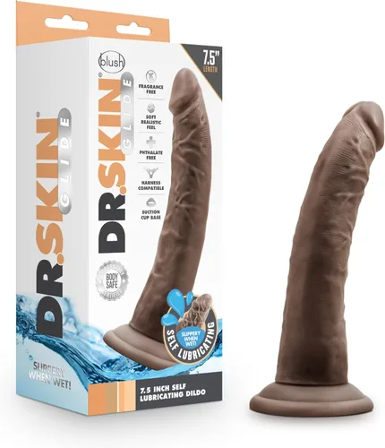 Blush Dr. Skin Glide - Consolador autolubricante de 7.5 pulgadas, se siente como la piel, pene realista, ventosa, anillo tórico compatible con anal,