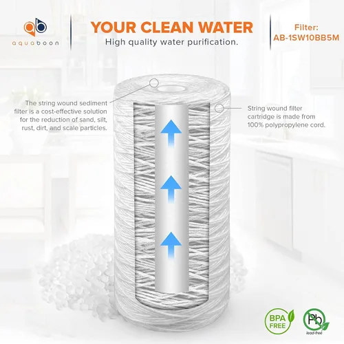 Miniatura 5 de Aquaboon Filtro de Agua de 5 Micras 10 x 4.5 Pulg - Filtro de Agua Enrollado en Hilo para Sistema de Toda la Casa - Compatible con 84637, WPX5BB97P