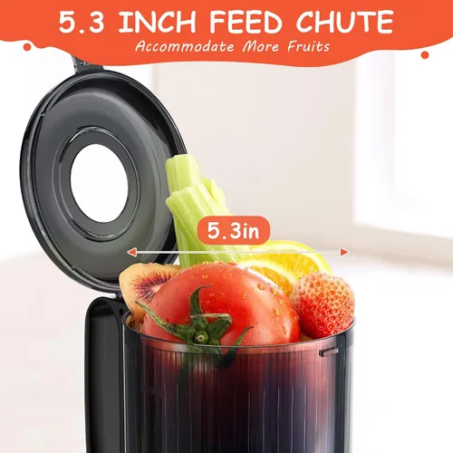 Miniatura 2 de Hobsir Máquinas de exprimir, exprimidores de prensa fría de 5.3 pulgadas, exprimidor masticable de jugo lento con 300W, máquinas de jugo con tolva