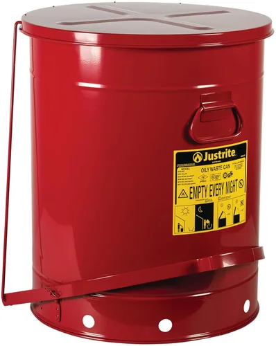 Miniatura 17 de Justrite Recipiente para desechos aceitosos de acero galvanizado de 10 galones, recipiente de seguridad metálico para trapos con aceite de 18 x 14