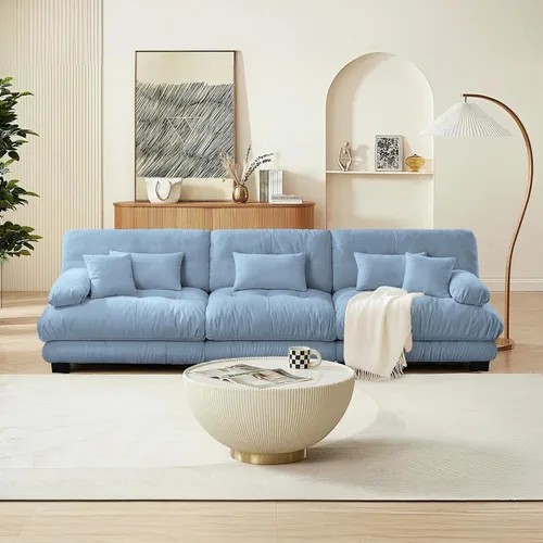Miniatura 58 de SoarFlash Moderno sofá reclinable de terciopelo para sala de estar, sofá biplaza para apartamento, sofá de almacenamiento con marco de madera Azul