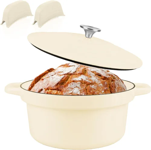 Miniatura 11 de CUKOR Olla de horno holandés de 7 cuartos de galón con tapa, hornos holandeses de cerámica para hornear pan de masa madre, olla de hierro fundido
