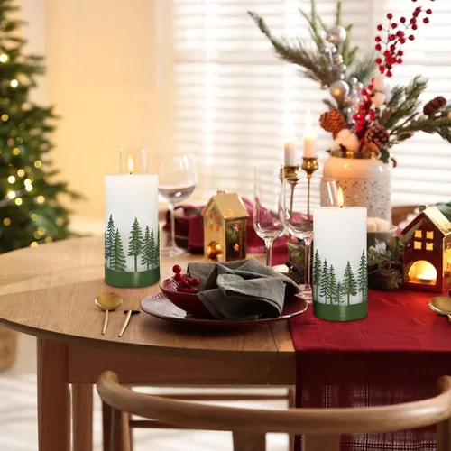 Miniatura 5 de Velas de Árbol de Navidad sin llama de Crystal Club, vela LED de pilas con control remoto, vela de pilar parpadeante 3D y cera real en relieve