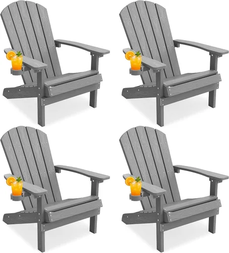 Miniatura 31 de YEFU Silla Adirondack de plástico resistente a la intemperie, sillas de patio con instalación fácil en 5 pasos, se ve exactamente como madera real
