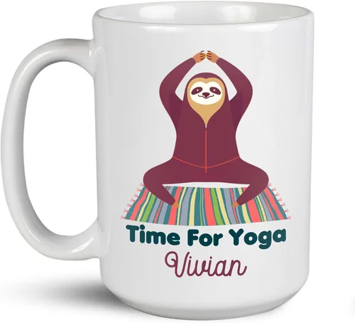Taza de café personalizada con nombre para yoga, taza de té de yoga con divertido diseño de perezoso, taza de inspiración para yoga y amantes de los