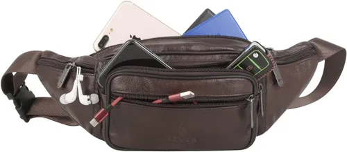 Miniatura 7 de ZZNICK Riñonera de piel auténtica, bolsa de cintura, organizador con cinturón ajustable, múltiples bolsillos para hombres y mujeres, café-861 Medio