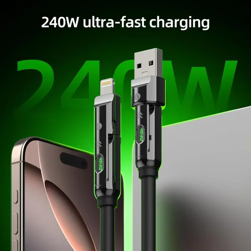 Miniatura 2 de MFish Cable de carga rápida 4 en 1, 6.6 pies 240 W PD 3.1 USB-A/USB-C a USB-C e Lightning, cable de carga múltiple de silicona con funda, compatible