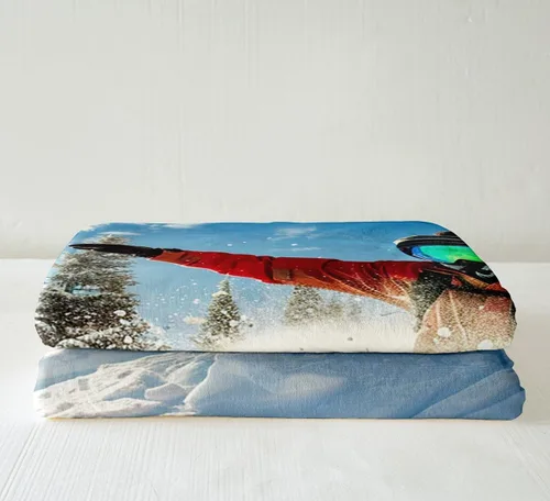 Miniatura 4 de Manta Sherpa de esquí para deportes de esquí, manta de felpa para deportes de invierno, manta de forro polar para sofá, cama, paisaje de nieve