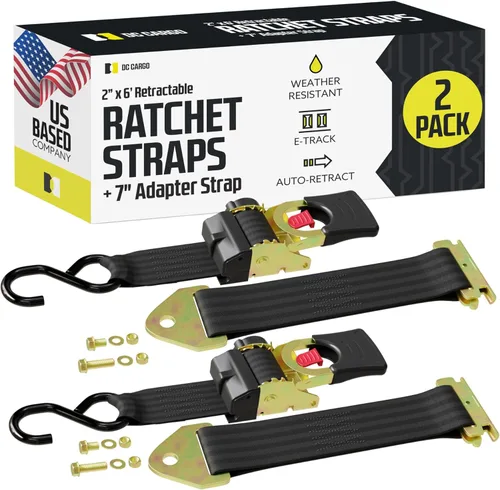 Miniatura 18 de DC Cargo Mall Correas de trinquete retráctiles automáticas atornilladas – (paquete de 2) 1 pulgada x 6 pies – 600 libras de resistencia a la rotura