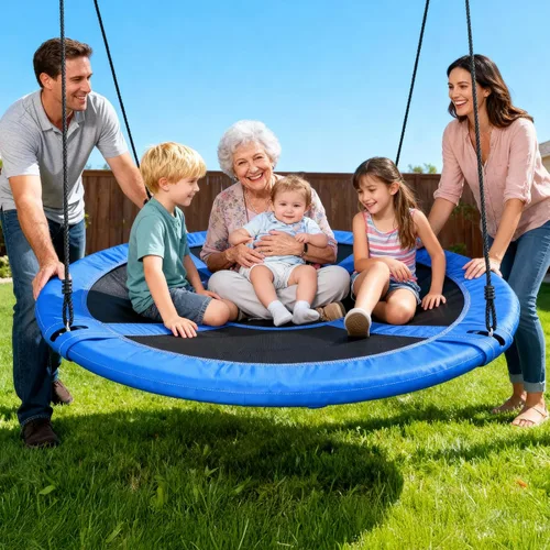 Miniatura 7 de Trekassy Columpio de árbol de platillo grande de 60 pulgadas para niños y adultos, 900D Oxford impermeable con 2 correas para colgar Azul
