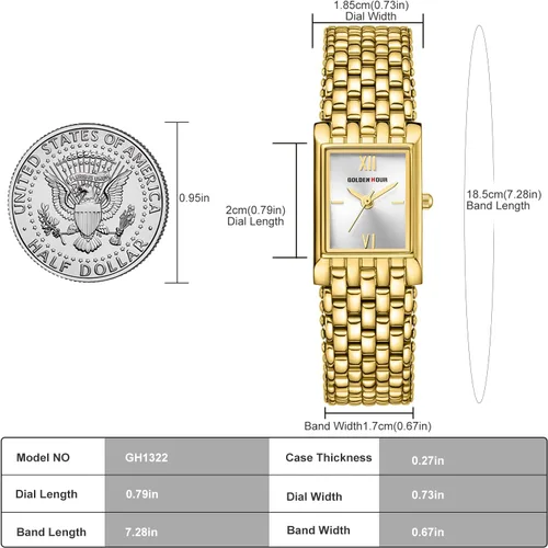 Miniatura 5 de GOLDEN HOUR Reloj de oro con pulsera rectangular vintage para mujer