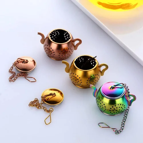 Miniatura 5 de Buyer Star Infusor de té Rainbow Gold 3 piezas para té suelto de acero inoxidable reutilizable filtros de filtro bola para té sabor más empinado