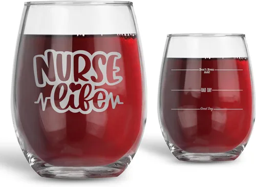 Bad Bananas Regalos para enfermeras para mujeres, copa de vino sin tallo de 21 onzas, tinta plateada metálica, regalos certificados para el día de
