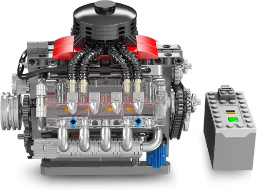 Miniatura 4 de Mould King 10171 MOC Technology V8 Serie de motores de ocho cilindros Kit de bloque de motor de gasolina Kit de bloques de abrazadera con tecnología